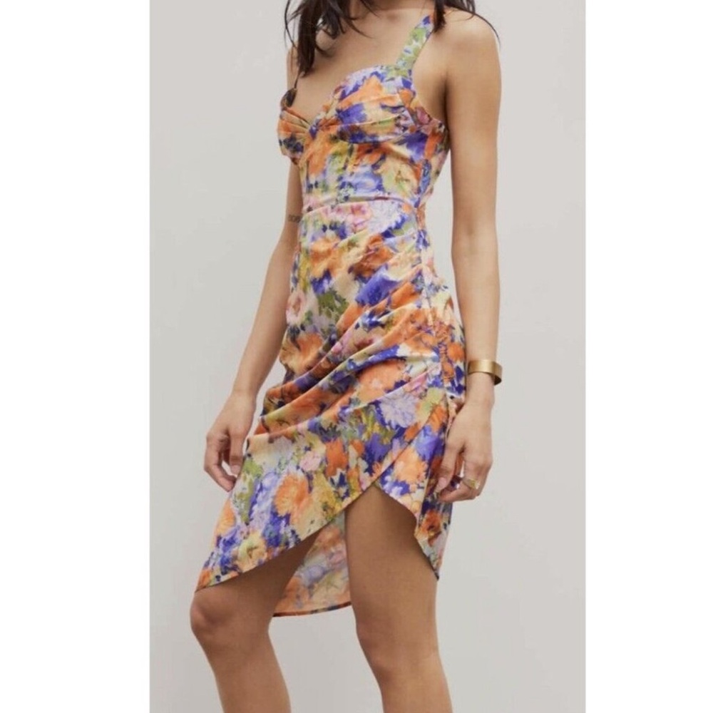 Cider Floral Corset Style Asymetric Hem Dress, Size Medium
